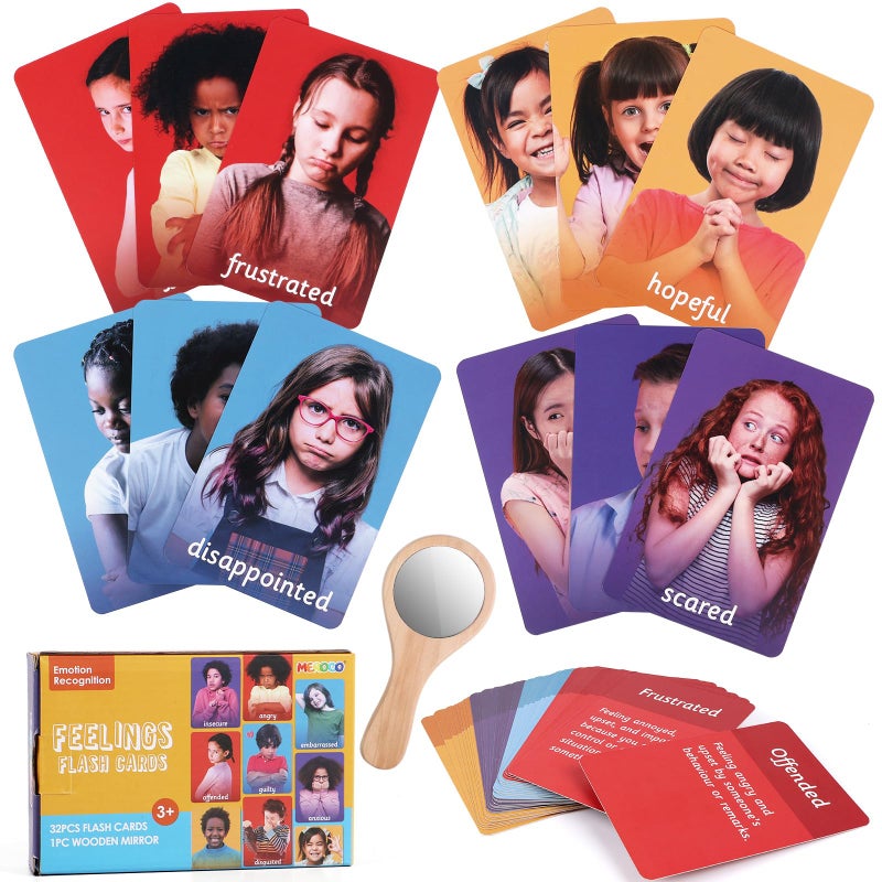 MEROCO Feelings Emotions Cards for Kids Therapy, Realistic Picture Cards for Speech Therapy Mirror, Aba Therapy Materials Autism Social Emotional Learning Materials - Image 1