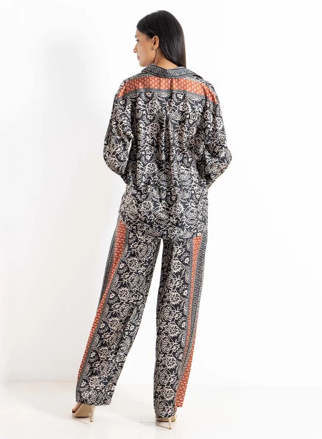 SHAPES ETHNIC PRINTED SATIN SET