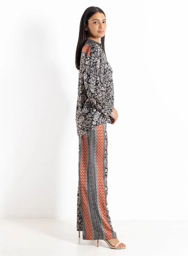 SHAPES ETHNIC PRINTED SATIN SET