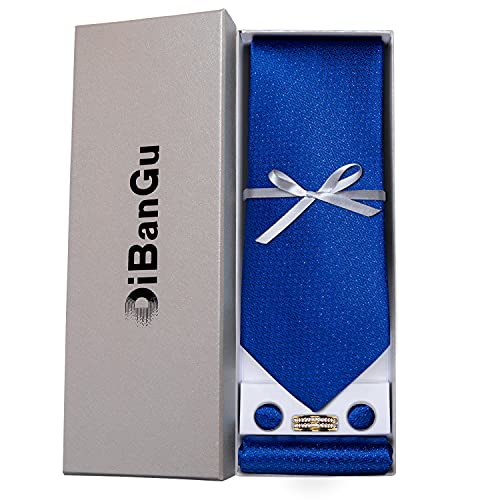 DiBanGu Mens Tie Set Silk Necktie and Gold Tie Ring Pocket Square Cufflinks Formal Business Wedding Ties with Gift Box, Royal Blue - Image 5
