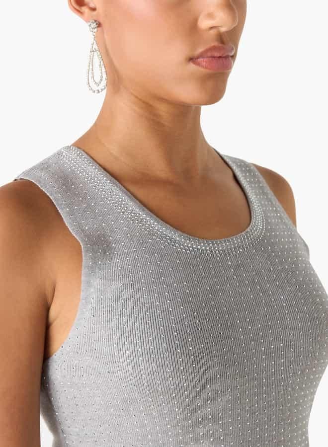 تواكستريمز بلوزة بدون أكمام مزينة بياقة دائرية - Image 4