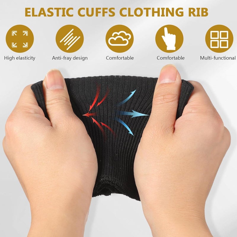 CIMAXIC 2 Pairs Rib Knit Cuffs for Jacket: Seamless Rib Cuffs for Sleeve Extending & Replacement - Sewing DIY Sleeve, Soft Polyester, Black - Image 3