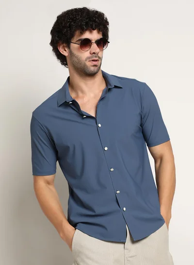 كامبوس سوترا Men's Steel Blue Seamless Waffle Shirt