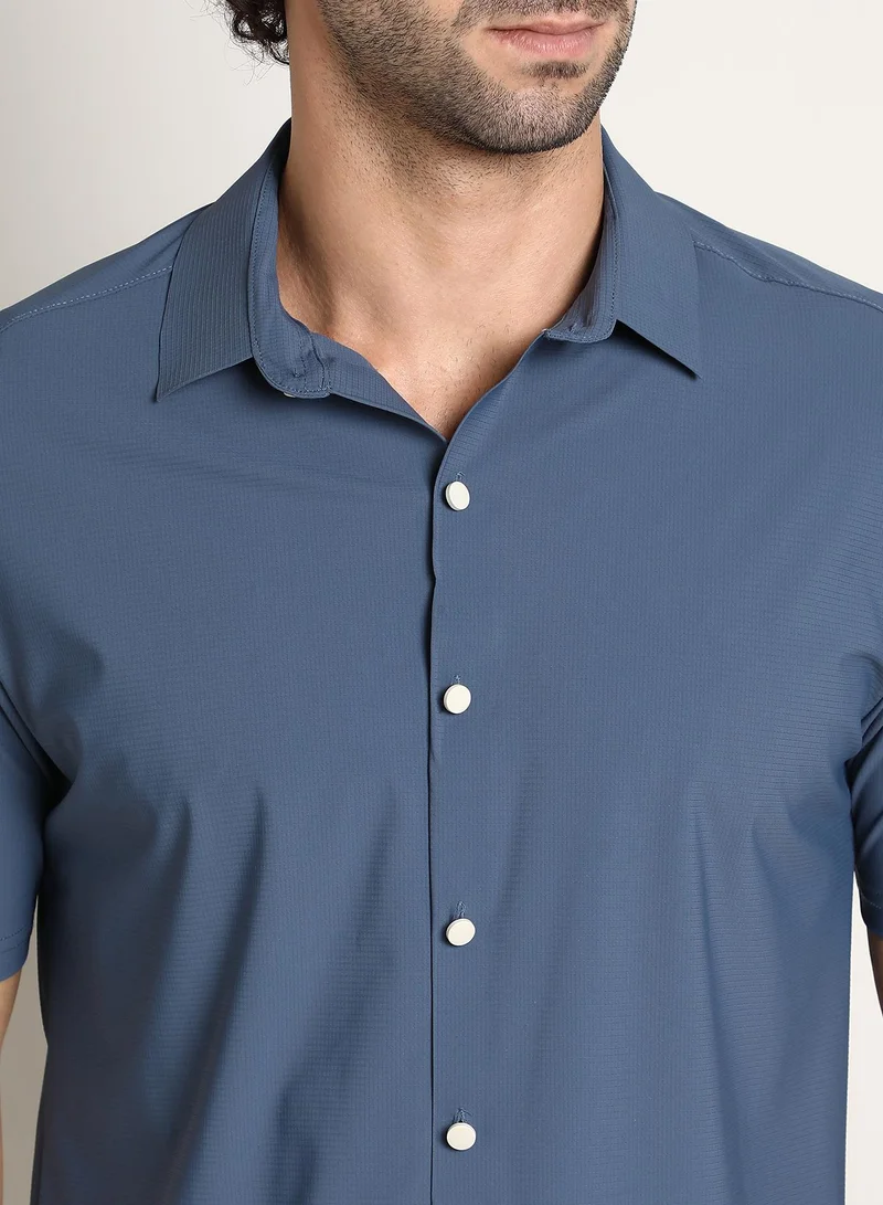 كامبوس سوترا Men's Steel Blue Seamless Waffle Shirt