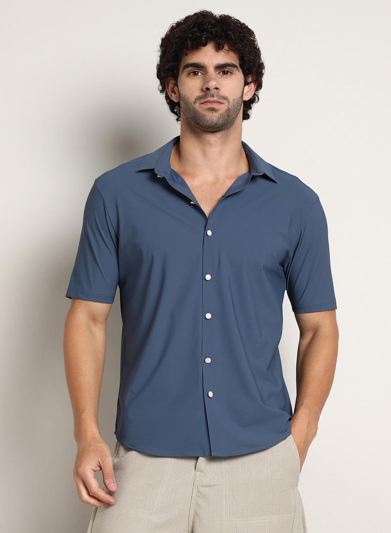 Campus Sutra Men's Steel Blue Seamless Waffle Shirt - Image 2