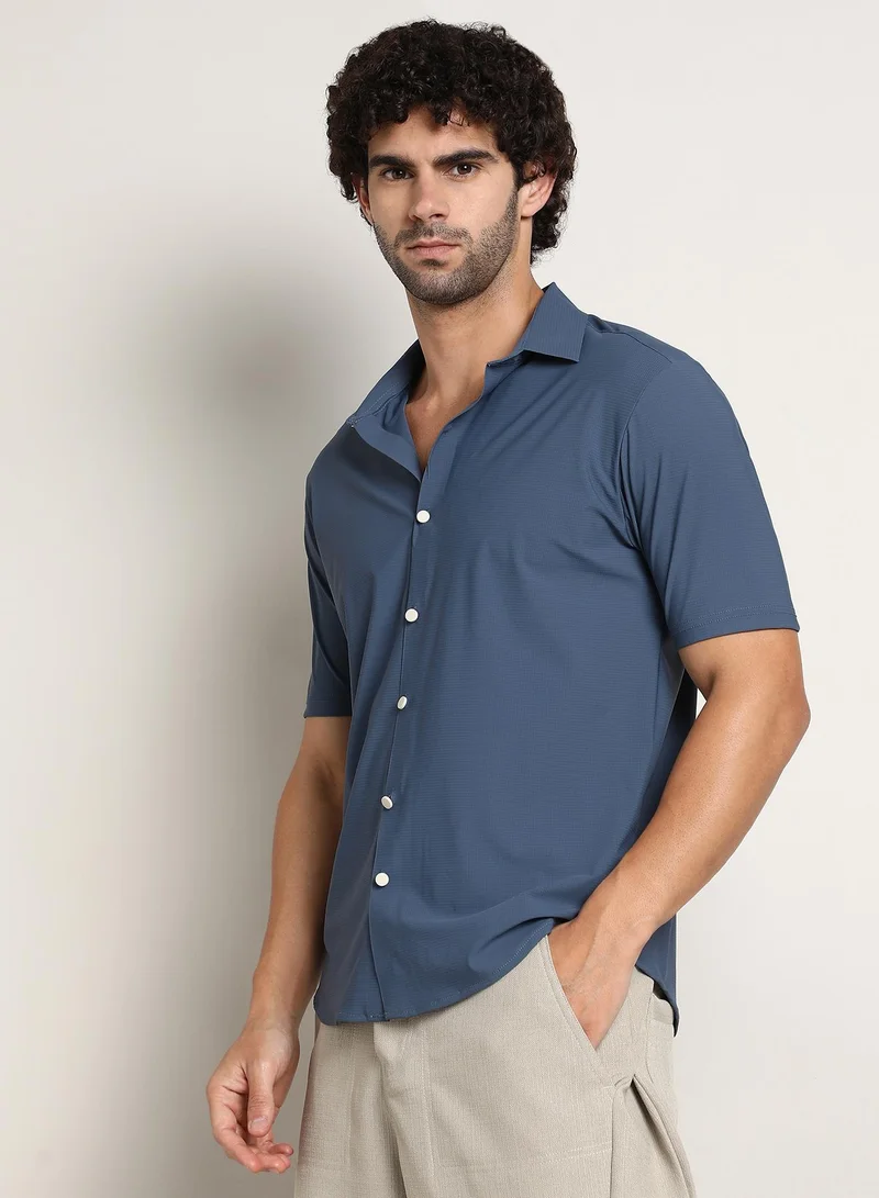 كامبوس سوترا Men's Steel Blue Seamless Waffle Shirt