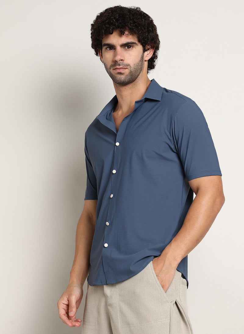 Campus Sutra Men's Steel Blue Seamless Waffle Shirt - Image 3