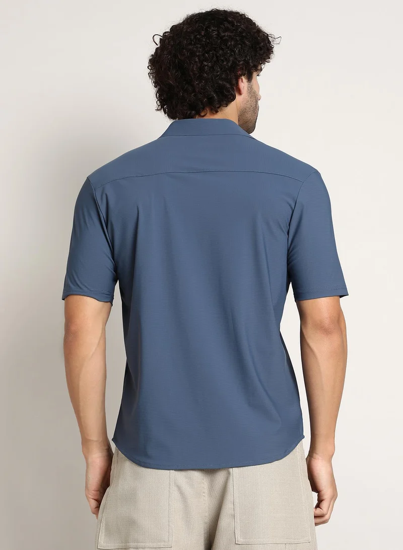 كامبوس سوترا Men's Steel Blue Seamless Waffle Shirt