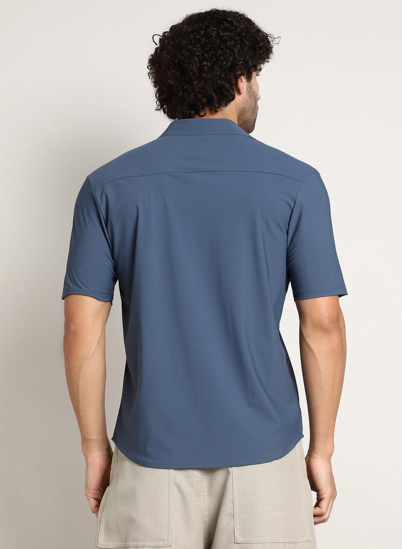 Campus Sutra Men's Steel Blue Seamless Waffle Shirt - Image 5