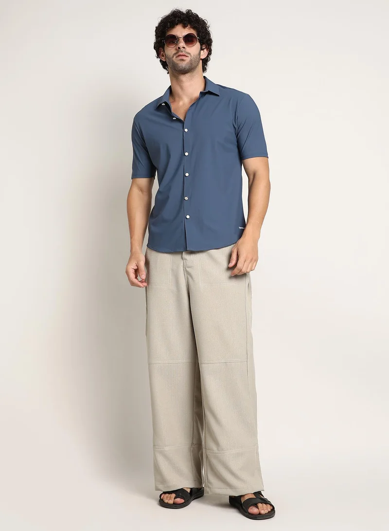 كامبوس سوترا Men's Steel Blue Seamless Waffle Shirt