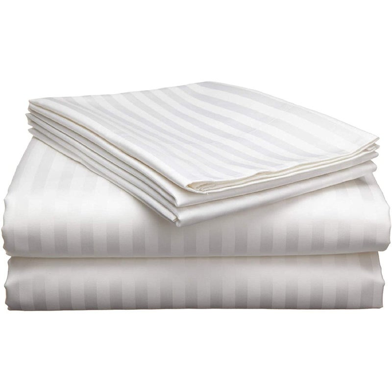 LAYNORA 210 Tc Glace Cotton Sartin Striped/Plain Bedsheets for Super King Size 9x9ft with 2 King Size Pillow Covers| Luxury Soft Sheets (3pcs Set) |108x108 inches, White - Image 1