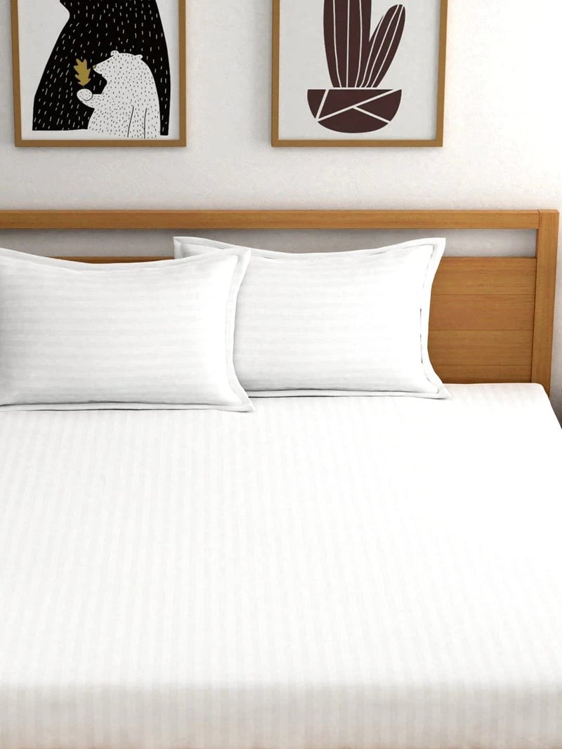 LAYNORA 210 Tc Glace Cotton Sartin Striped/Plain Bedsheets for Super King Size 9x9ft with 2 King Size Pillow Covers| Luxury Soft Sheets (3pcs Set) |108x108 inches, White - Image 3