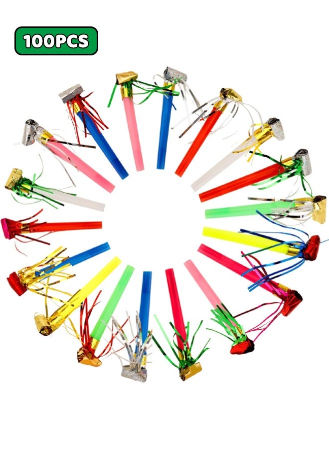 100PCS Party Blowers, Party Colorful Blowers for Kids, Party Blowouts, Party Noise Makers Horns, Colorful Birthday Blowers, Noisemakers Blow Horns Party Whistles Favors for Birthday, New Years Events (Random Colors) - Image 1