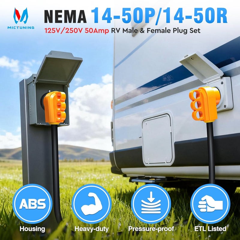 MICTUNING 50 Amp RV Male and Female Plug Set 14-50P and 14-50R Receptable 125V/250V Volt Heavy Duty Electrical Camper ETL Listed for Caravan Motorhome Van Trailer - Image 3