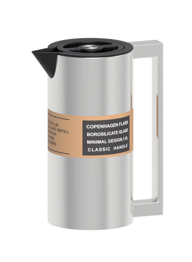 GAZELLA Stainless Steel Tea/Coffee Flask 1.0 Liter Silver/Black, Borosilicate Glass Inside - Image 1