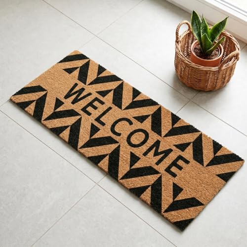 ATMAH Welcome Zigzag Distress Coir Doormat 120x40 cm | Door Mat for Home Entrance | Anti Slip PVC Backing | Heavy Duty Dirt Trapper | Indoor and Covered Outdoor | Multicolor - Image 1