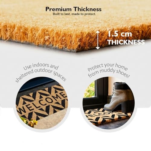 ATMAH Welcome Zigzag Distress Coir Doormat 120x40 cm | Door Mat for Home Entrance | Anti Slip PVC Backing | Heavy Duty Dirt Trapper | Indoor and Covered Outdoor | Multicolor - Image 3