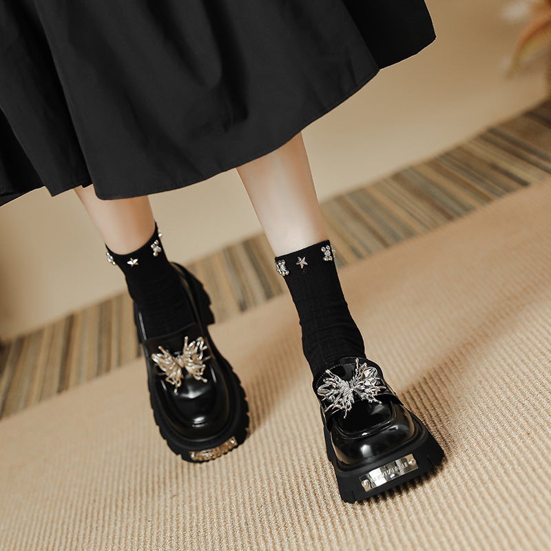 Ready ~ Niche Sweet And Cool Bow Small Leather Shoes For Women 2025 Spring British Style Sweet And Cool Style Thick-Soled Loafers - Image 5