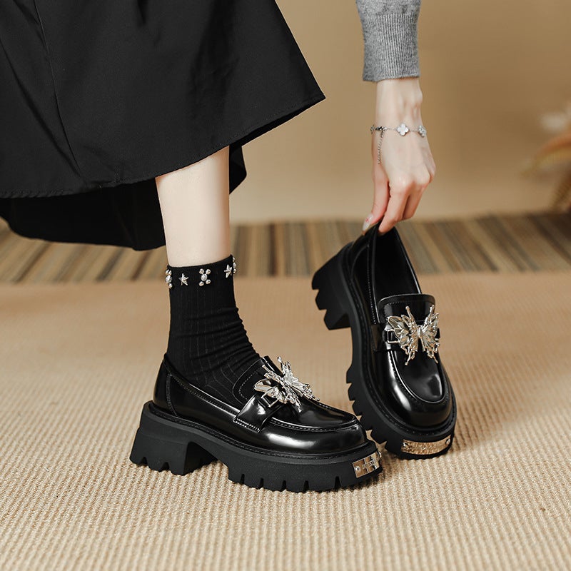 Ready ~ Niche Sweet And Cool Bow Small Leather Shoes For Women 2025 Spring British Style Sweet And Cool Style Thick-Soled Loafers - Image 3