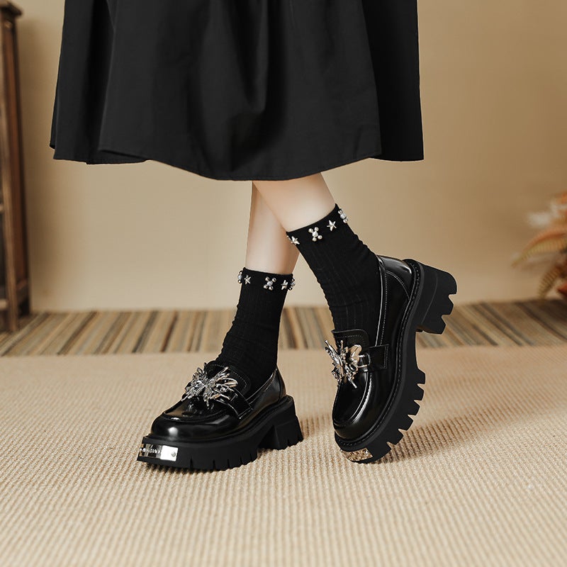 Ready ~ Niche Sweet And Cool Bow Small Leather Shoes For Women 2025 Spring British Style Sweet And Cool Style Thick-Soled Loafers - Image 4