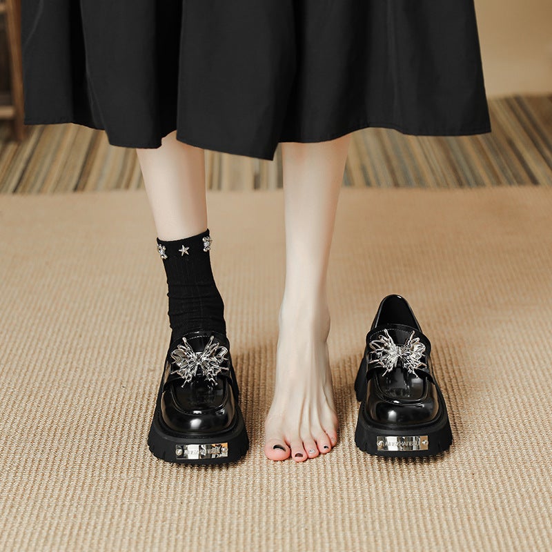 Ready ~ Niche Sweet And Cool Bow Small Leather Shoes For Women 2025 Spring British Style Sweet And Cool Style Thick-Soled Loafers - Image 2