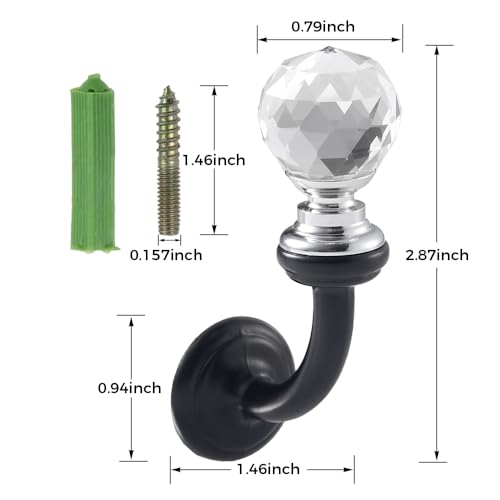 Mgoodoo Small Crystal Wall Mounted Hooks, 2.87x1.46 inch Bathroom Crystal Robe Holder Decorative Towel Hanger with Screw for Face Mask Hat Key Bags Bathroom Bedroom Kitchen - Image 2