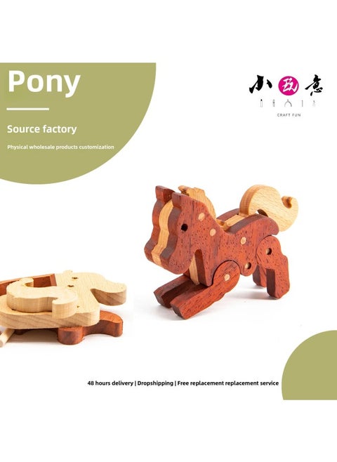 Pony Wood Art Solid Wood Assembled DIY Toy Material Package Learning, Teaching, Training, Research, Woodworking Course Experience Material Package-Color:Safflower Pear + Beech