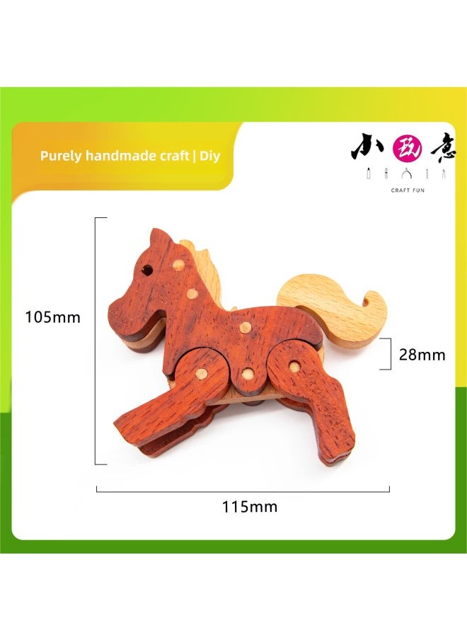 Pony Wood Art Solid Wood Assembled DIY Toy Material Package Learning, Teaching, Training, Research, Woodworking Course Experience Material Package-Color:Safflower Pear + Beech