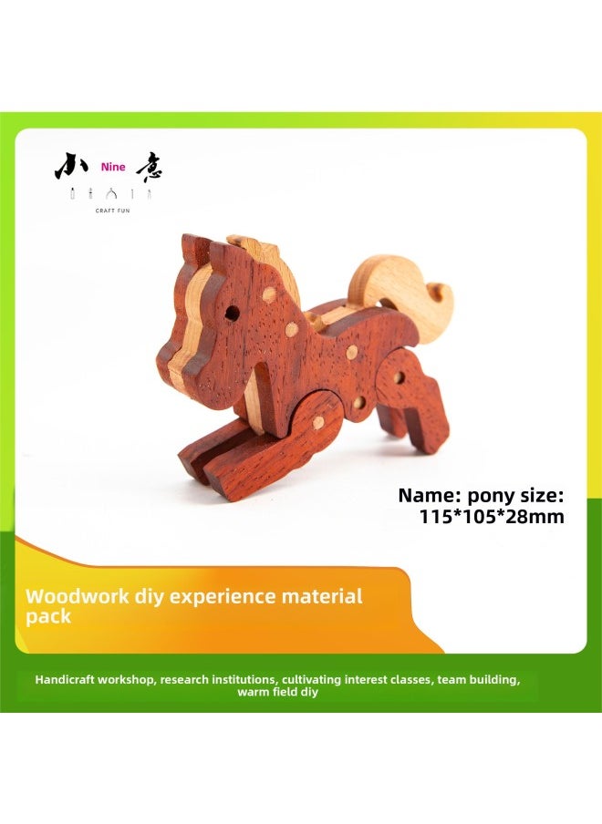 Pony Wood Art Solid Wood Assembled DIY Toy Material Package Learning, Teaching, Training, Research, Woodworking Course Experience Material Package-Color:Safflower Pear + Beech