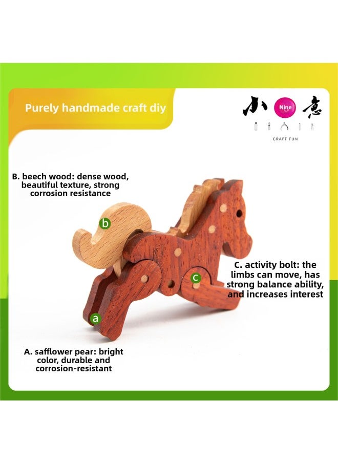 Pony Wood Art Solid Wood Assembled DIY Toy Material Package Learning, Teaching, Training, Research, Woodworking Course Experience Material Package-Color:Safflower Pear + Beech