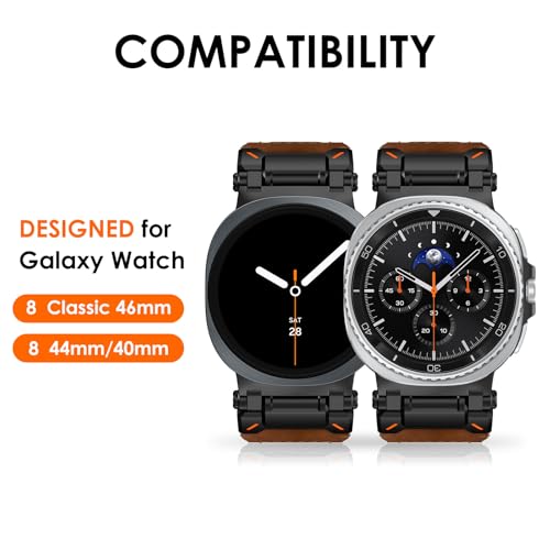 WINGLE Leather Band for Galaxy Watch 88 Classic Band Samsung Galaxy Watch 8 Bands Men 46mm 44mm 40mm Rugged Top Grain Genuine Leather Strap Metal Connector Armor Classy Casual Business Bands Brown - Image 3