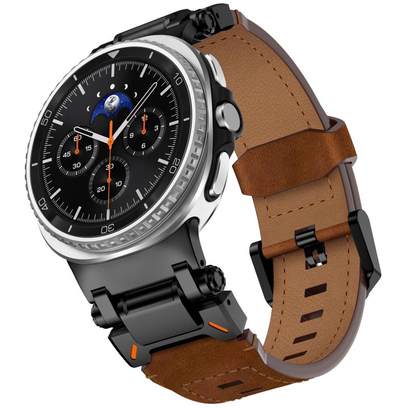 WINGLE Leather Band for Galaxy Watch 88 Classic Band Samsung Galaxy Watch 8 Bands Men 46mm 44mm 40mm Rugged Top Grain Genuine Leather Strap Metal Connector Armor Classy Casual Business Bands Brown - Image 2