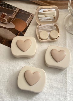 Generic Portable Mini Contact Lens Case, Contact Lens Storage Container Kit with Mirror, Tweezers and Removal Tool for Eye Care Travel Home Placement Contact Lens Case, Cute Beige Multi-Use Contact Lens Case 