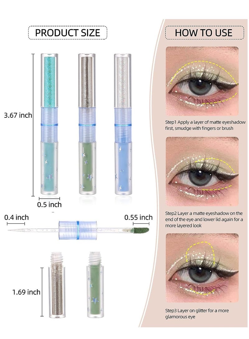 SYOSI 3Pcs Liquid Glitter Matte Eyeshadow Liquid Glitter Eyeliner and Matte Cream Eyeshadow 2 in 1 Quick Drying Easy to Apply Long Lasting Shimmer Matte Eyeshadow Eye Makeup - Image 2