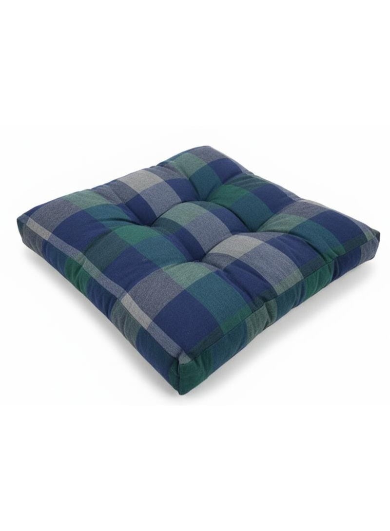 أي كي دي سي وسادة قطنية مربعة فاخرة من AKDC - قاعدة خضراء مع تصميم أزرق مميز، وسادة زينة ناعمة، 40×40×7 سم - Image 1