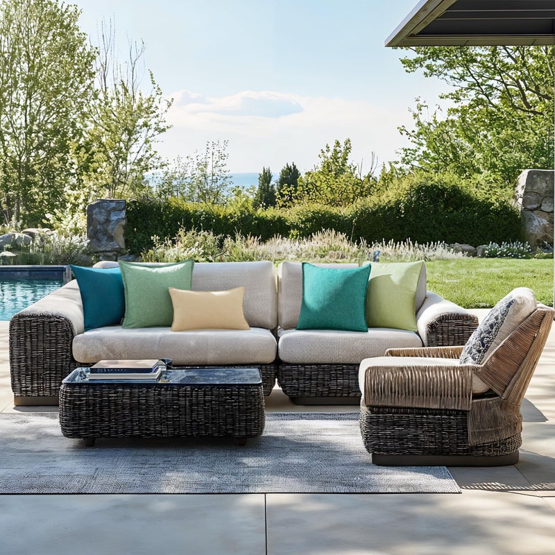 EMEMA Decorative Outdoor Waterproof Throw Pillow Covers Farmhouse Broadside Pillowcase Soft Outside Classic Cushion Cases for Patio Furniture Garden Sofa Set of 2 18x18 Inch Turquoise - Image 4