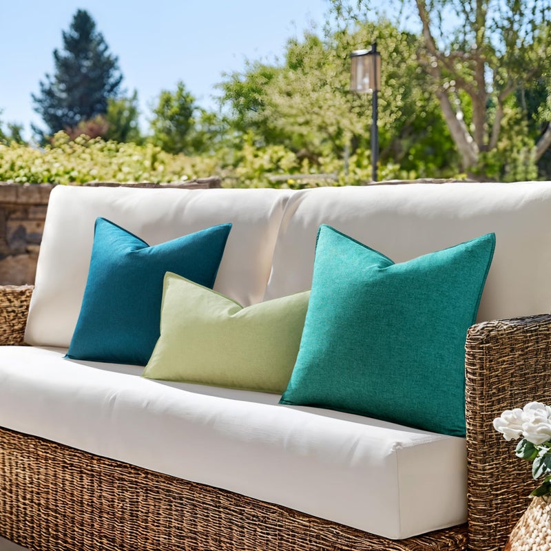 EMEMA Decorative Outdoor Waterproof Throw Pillow Covers Farmhouse Broadside Pillowcase Soft Outside Classic Cushion Cases for Patio Furniture Garden Sofa Set of 2 18x18 Inch Turquoise - Image 3