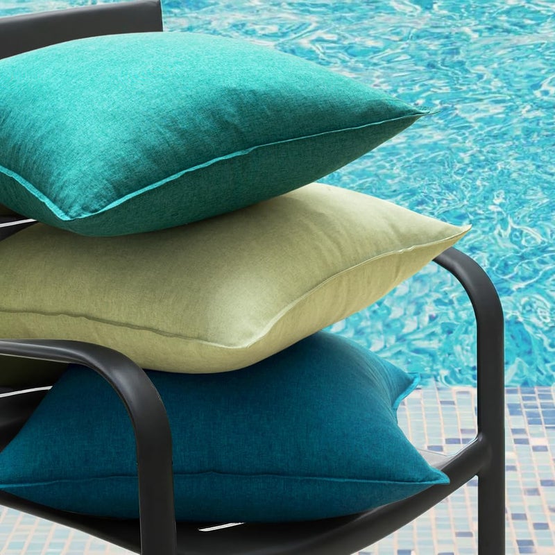 EMEMA Decorative Outdoor Waterproof Throw Pillow Covers Farmhouse Broadside Pillowcase Soft Outside Classic Cushion Cases for Patio Furniture Garden Sofa Set of 2 18x18 Inch Turquoise - Image 2