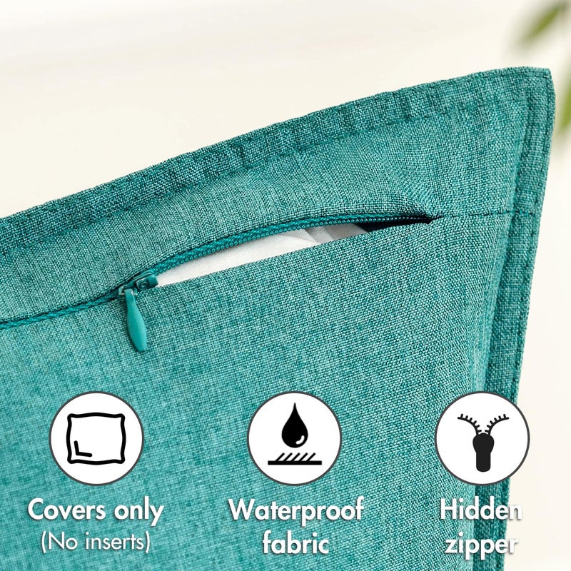EMEMA Decorative Outdoor Waterproof Throw Pillow Covers Farmhouse Broadside Pillowcase Soft Outside Classic Cushion Cases for Patio Furniture Garden Sofa Set of 2 18x18 Inch Turquoise - Image 5