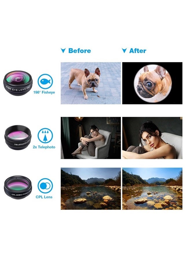 Apexel 10 in 1 Phone Camera Lens Kit Wide Angle/Macro/Fisheye/Telephoto/CPL/Flow/Radial/Star Filter/Kaleidoscope Lens for iPhone and Most Phone - Image 3