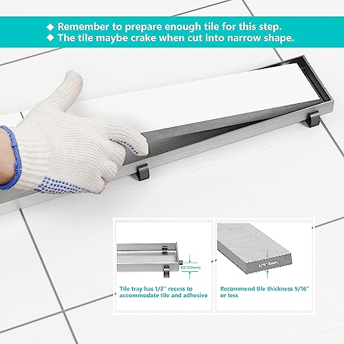 Neodrain 28-Inch Linear Shower Drain- with 2-in-1 Flat & Tile Insert Cover, Brushed 304 Stainless Steel Rectangle Shower Floor Drain,Floor Shower Drain with Adjustable Leveling Feet, Hair Strainer - Image 4