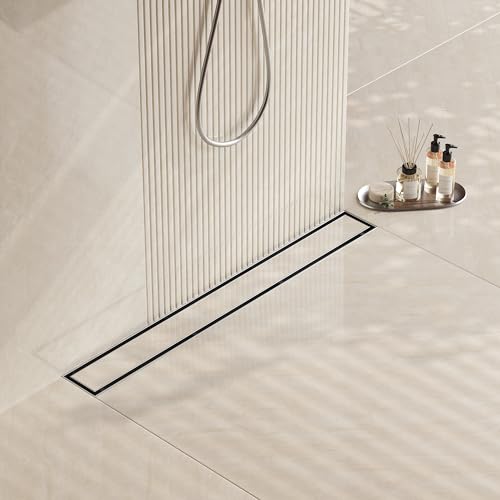 Neodrain 28-Inch Linear Shower Drain- with 2-in-1 Flat & Tile Insert Cover, Brushed 304 Stainless Steel Rectangle Shower Floor Drain,Floor Shower Drain with Adjustable Leveling Feet, Hair Strainer - Image 1