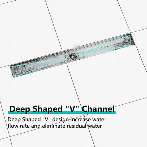 Neodrain 28-Inch Linear Shower Drain- with 2-in-1 Flat & Tile Insert Cover, Brushed 304 Stainless Steel Rectangle Shower Floor Drain,Floor Shower Drain with Adjustable Leveling Feet, Hair Strainer - Image 5