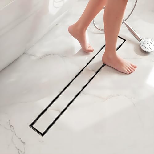 Neodrain 28-Inch Linear Shower Drain- with 2-in-1 Flat & Tile Insert Cover, Brushed 304 Stainless Steel Rectangle Shower Floor Drain,Floor Shower Drain with Adjustable Leveling Feet, Hair Strainer - Image 2