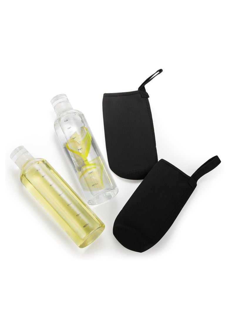 SYOSI - 2 Pack Glass Water Bottles with Time Marker, Glass Water Bottles with Sleeves, 18 oz Glass Bottles with Lids, Reusable Drinking Bottles for Hot and Cold Drinks - Image 1