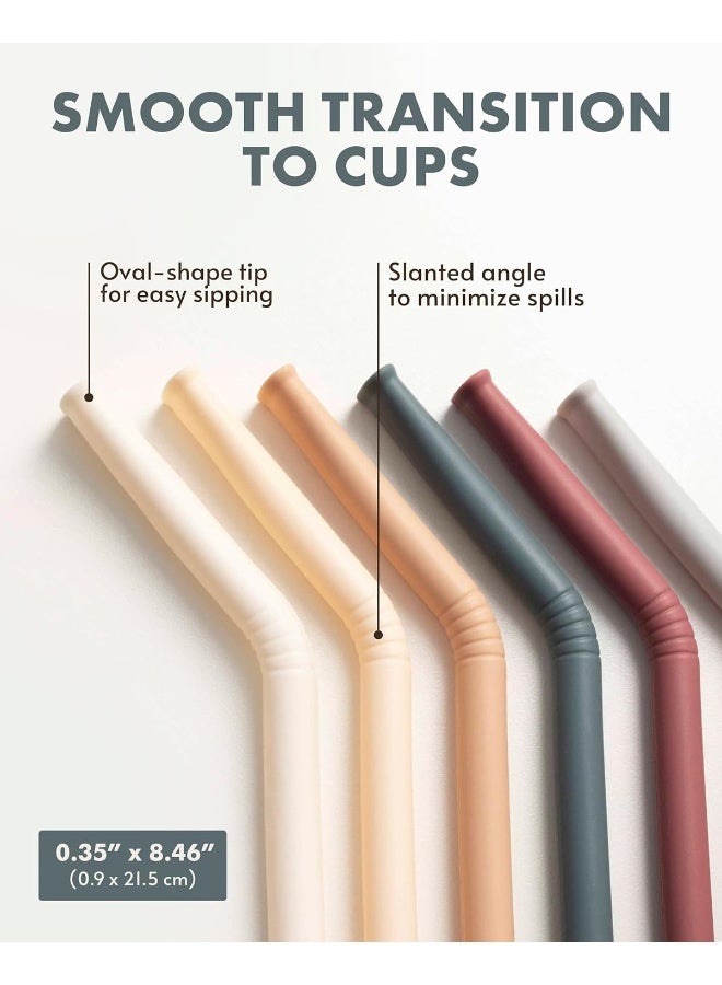 Nightingale Reusable Silicone Straws - Bendy Drinking Straw with Cleaning Brush - Collapsible and Bendable Travel Straw for Kids - Dishwasher Safe, Food-Safe - Set of 6 (Oak Multi) - Image 3