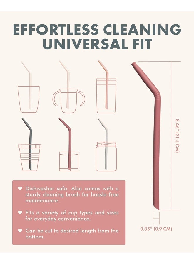 Nightingale Reusable Silicone Straws - Bendy Drinking Straw with Cleaning Brush - Collapsible and Bendable Travel Straw for Kids - Dishwasher Safe, Food-Safe - Set of 6 (Oak Multi) - Image 5