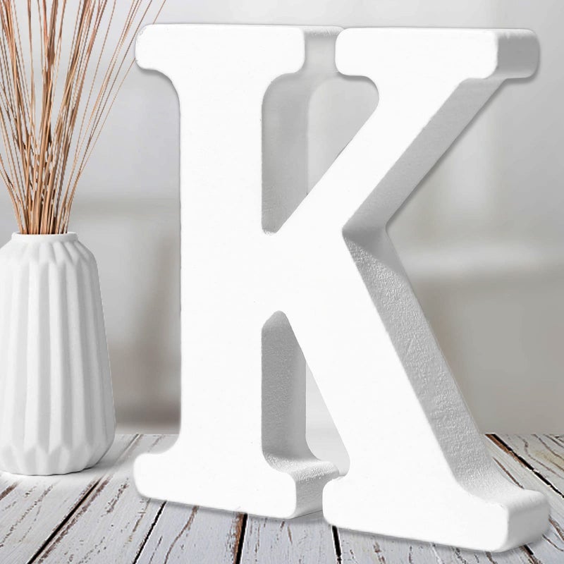 AOCEAN 6 Inch White Wood Letters  Unfinished Wood Letters for Wall Christmas Decor Standing Letters Slices Sign Board Decoration for Xmas Home Party Projects K
