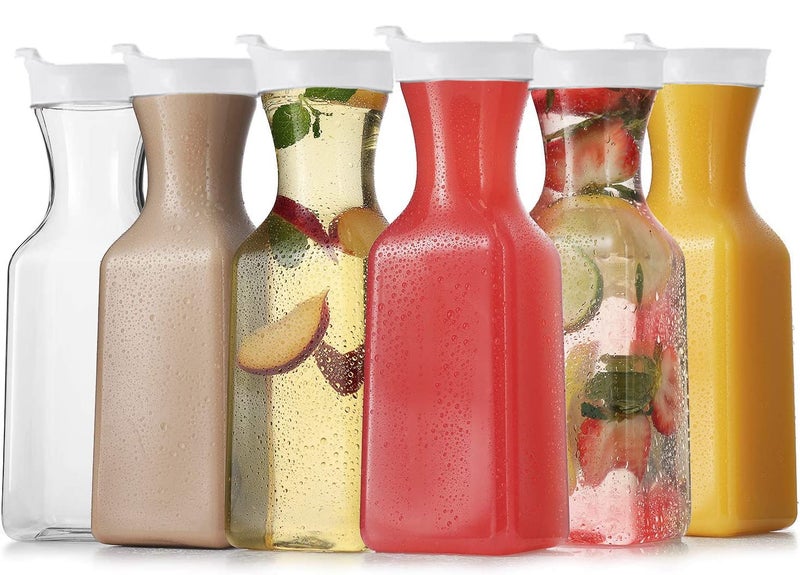 DilaBee Plastic Water Pitcher With Lid  Square Carafe Pitchers for Drinks Milk Smoothie Iced Tea Mimosa Bar Supplies  BPAFree  NOT DISHWASHER SAFE 6Pack 32 Ounce
