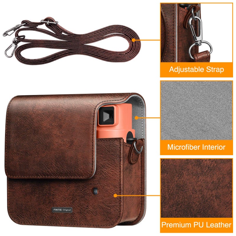Fintie Protective Case for Fujifilm Instax Square SQ40 / SQ1 Instant Camera - Premium Vegan Leather Bag Cover with Removable Adjustable Strap, Vintage Brown - Image 3